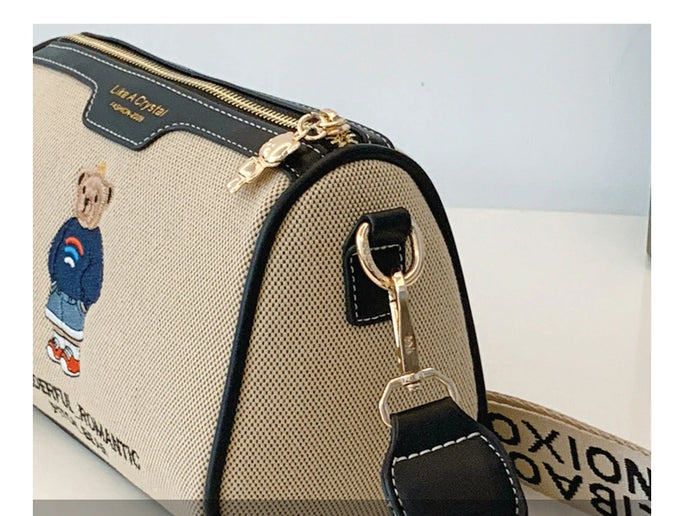 Beibao New Fashionable Cylindrical Bag Women's Shoulder Bag Embroidered Canvas Women's Bag Crossbody Bag Texture Small Bag