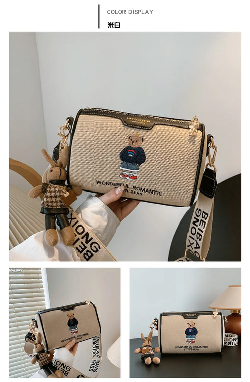 Beibao New Fashionable Cylindrical Bag Women's Shoulder Bag Embroidered Canvas Women's Bag Crossbody Bag Texture Small Bag