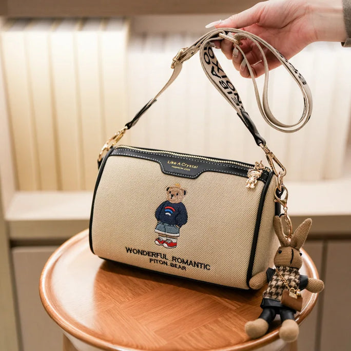 Beibao New Fashionable Cylindrical Bag Women's Shoulder Bag Embroidered Canvas Women's Bag Crossbody Bag Texture Small Bag