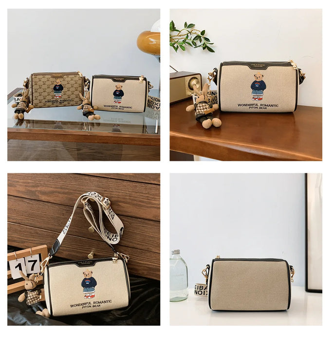 Beibao New Fashionable Cylindrical Bag Women's Shoulder Bag Embroidered Canvas Women's Bag Crossbody Bag Texture Small Bag