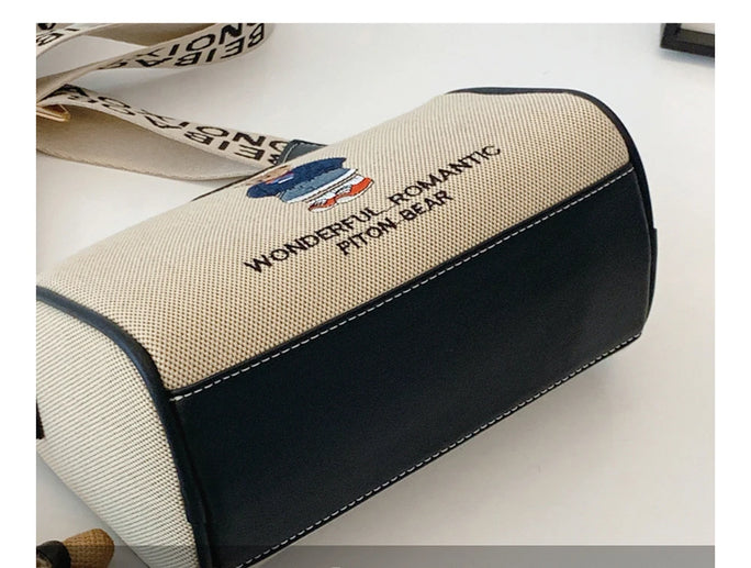 Beibao New Fashionable Cylindrical Bag Women's Shoulder Bag Embroidered Canvas Women's Bag Crossbody Bag Texture Small Bag