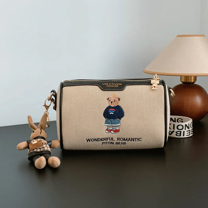 Beibao New Fashionable Cylindrical Bag Women's Shoulder Bag Embroidered Canvas Women's Bag Crossbody Bag Texture Small Bag