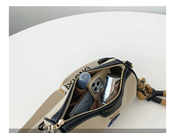 Beibao New Fashionable Cylindrical Bag Women's Shoulder Bag Embroidered Canvas Women's Bag Crossbody Bag Texture Small Bag