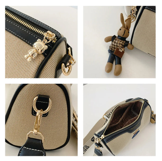 Beibao New Fashionable Cylindrical Bag Women's Shoulder Bag Embroidered Canvas Women's Bag Crossbody Bag Texture Small Bag