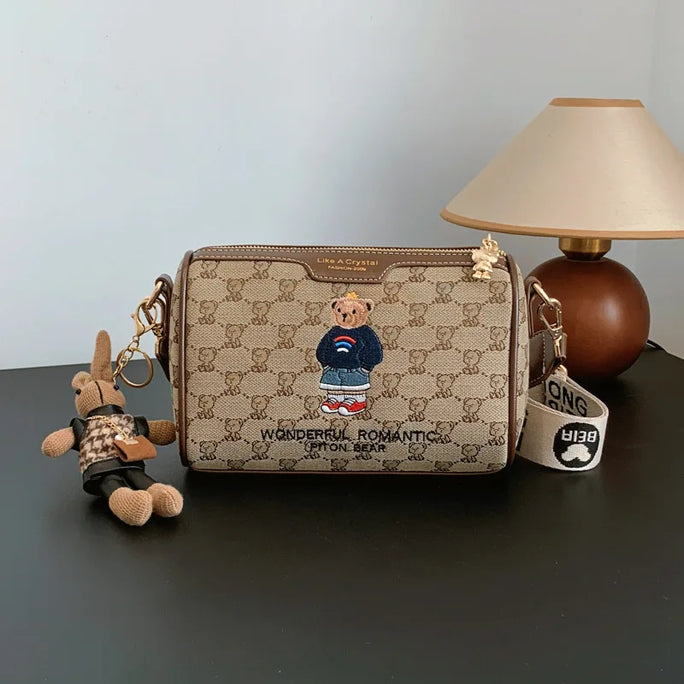 Beibao New Fashionable Cylindrical Bag Women's Shoulder Bag Embroidered Canvas Women's Bag Crossbody Bag Texture Small Bag