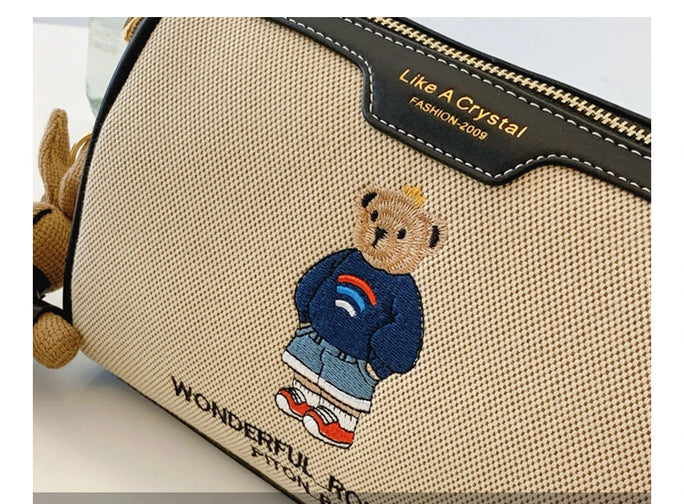 Beibao New Fashionable Cylindrical Bag Women's Shoulder Bag Embroidered Canvas Women's Bag Crossbody Bag Texture Small Bag