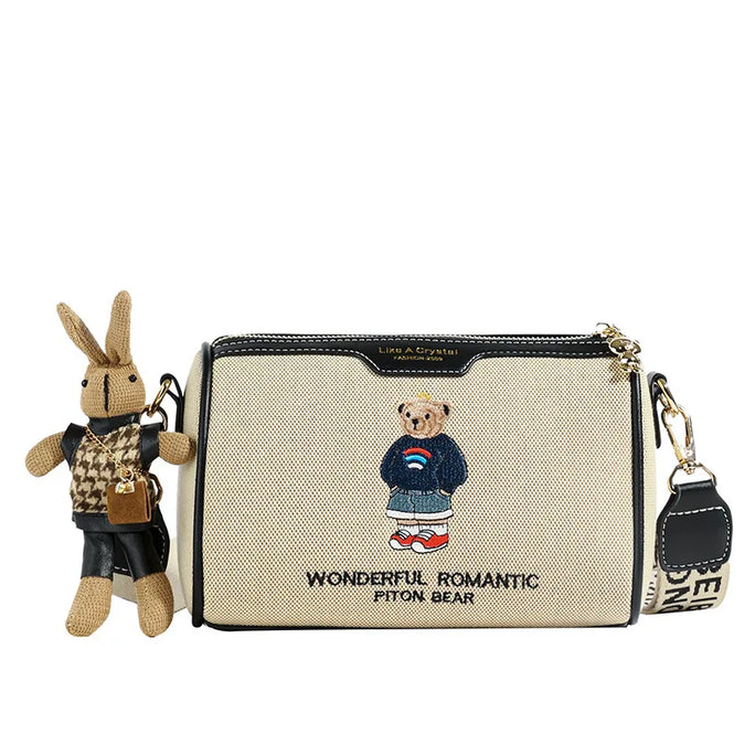 Beibao New Fashionable Cylindrical Bag Women's Shoulder Bag Embroidered Canvas Women's Bag Crossbody Bag Texture Small Bag
