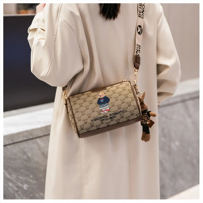 Beibao New Fashionable Cylindrical Bag Women's Shoulder Bag Embroidered Canvas Women's Bag Crossbody Bag Texture Small Bag