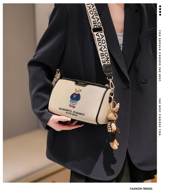 Beibao New Fashionable Cylindrical Bag Women's Shoulder Bag Embroidered Canvas Women's Bag Crossbody Bag Texture Small Bag